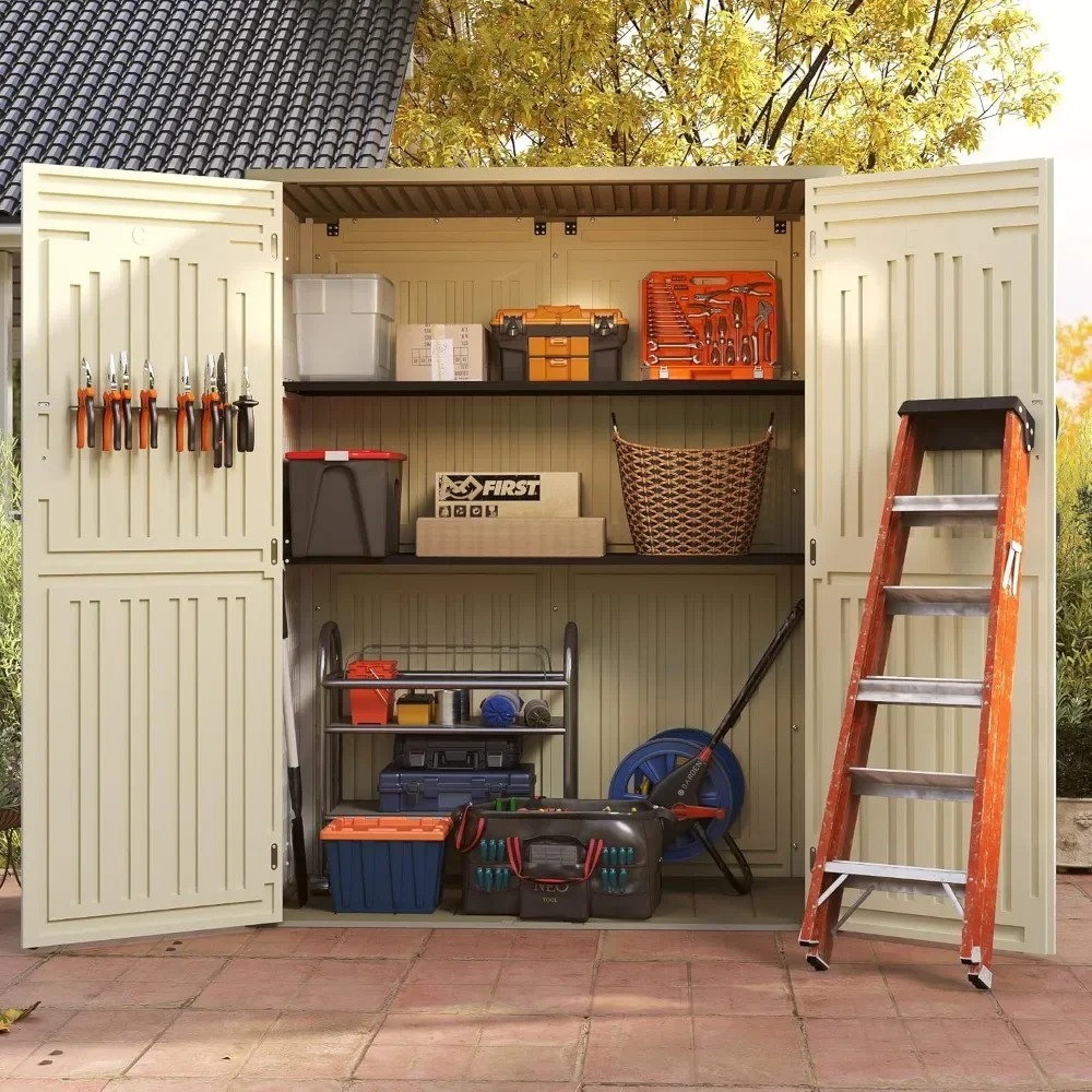 Vertical resin storage shed, plastic outdoor waterproof, 5.6 x 2.3 feet, garden tools and outdoor storage shed - view 2
