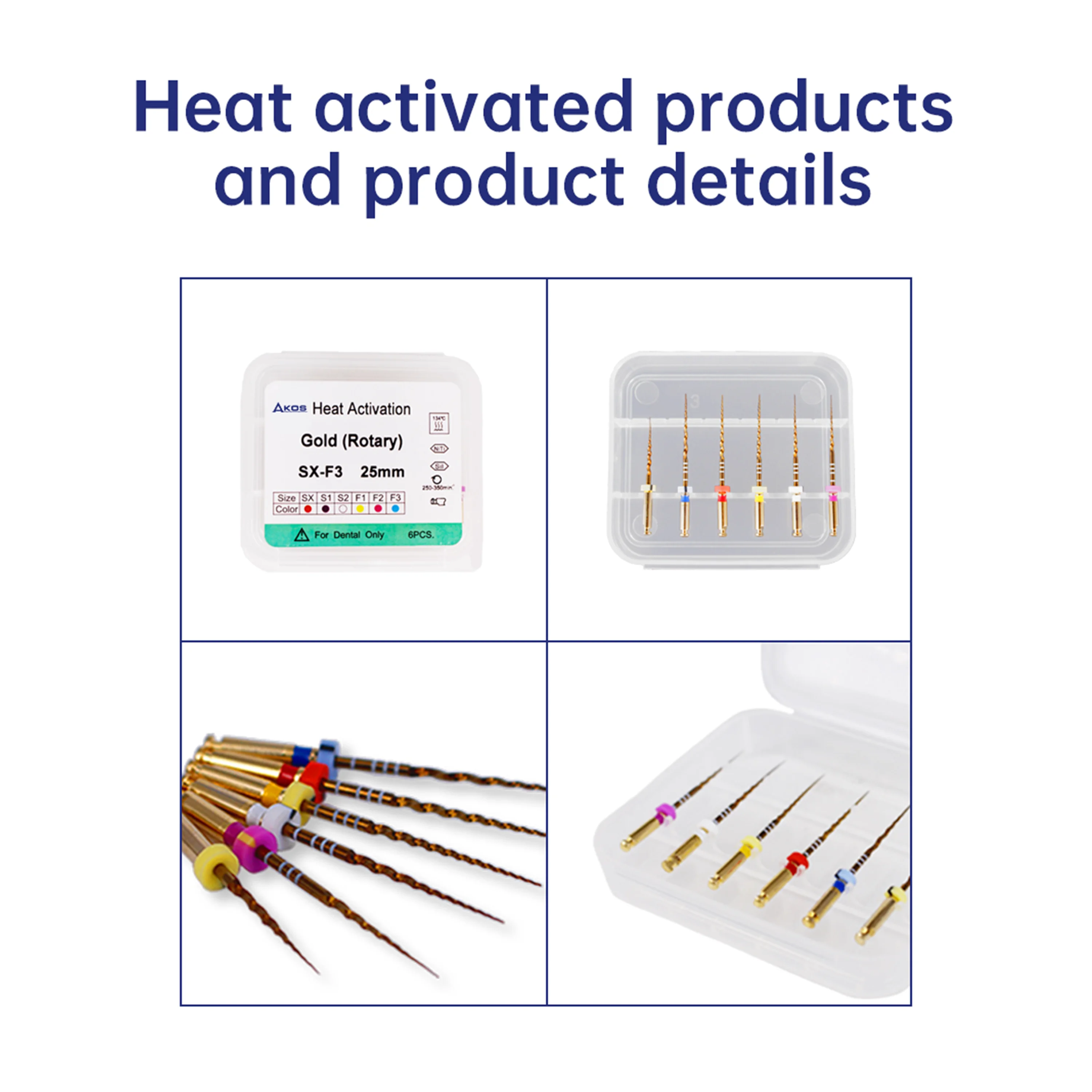 Pilniki dentystyczne Endo Rotary Gold Elastyczny endodontyczny pilnik do kanałów korzeniowych Aktywacja ciepła 6 szt. 25 mm Zestaw stomatologiczny
