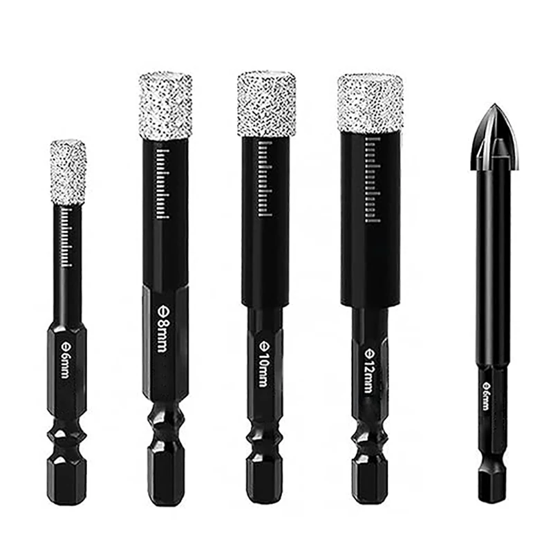 5PCS 5-15mm Dry Diamond Core Drill Bits Set For Tile Concrete Drilling Carbide Drill Tile Hole Saws Vacuum Brazed Drill Bits Set