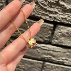 Exquisite palace style brushed circular necklaces red ruby retro emboss pendant new in collar chain wedding jewelry gift