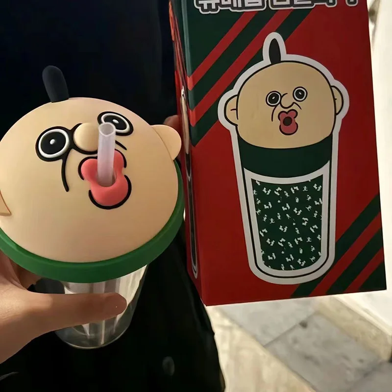 Забавная мультяшная чашка для воды Bbang 500 мл, кавайная прозрачная пластиковая чашка для офиса и дома, летняя Милая соломенная чашка аниме, подарки для девушек