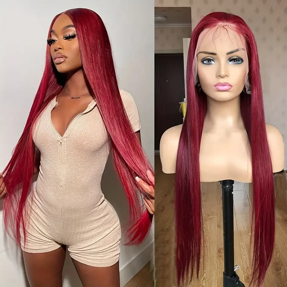 99j Red Colored Burgundy 13X4 Lace Frontal Wig Bone Straight 13x6 Lace Front Human Hair Wigs Brazilian Remy Lace Wigs For Women