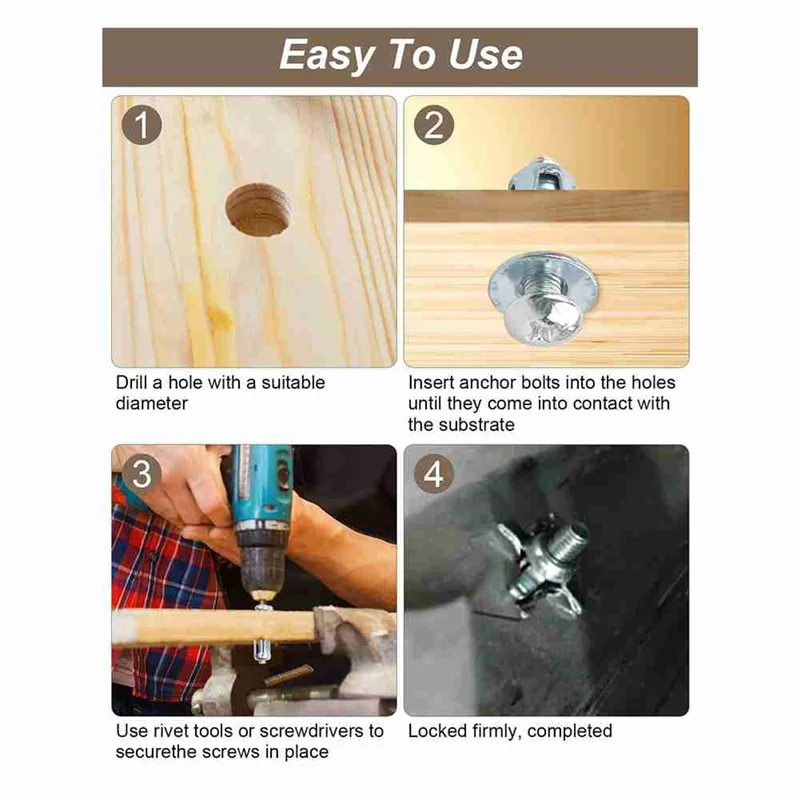 A26I-40 Stuks Expansieschroef Bloemblaadje Moer, M4 M5 M6 M8 Jack Noten, bloemblaadje Vorm Metalen Moer Voor Holle Muur Ijzeren Huid Gipsplaat