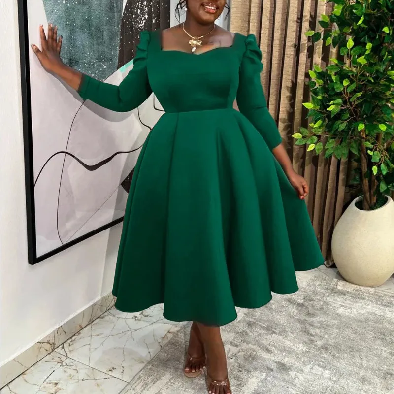 

Элегантные вечерние платья для женщин 2026: Новинка, с квадратным вырезом, длинными рукавами, завышенной талией, плиссированное, А-силуэт, длиной до середины икры, роскошное платье для дня рождения