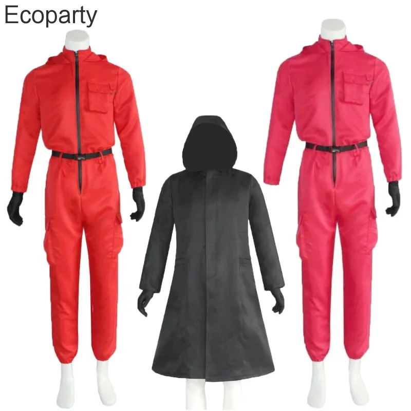 Korean Drama  Cosplay Costume Red Jumpsuit Triangle Disguise Round Square Circle Mask Halloween Carnival Party