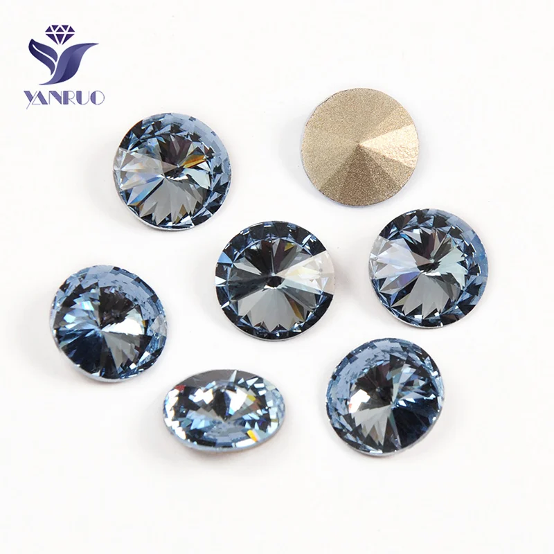 YANRUO 1122 Light Sapphire Pointback With Silver Gold Claw Glass DIY Sewing Rhinestones Crystals Sew On Crystals For Clothes