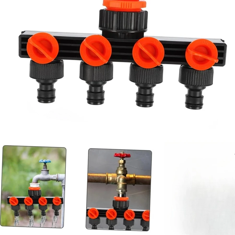 1pc Outdoor Portable Garden Four-way Valve With Switch And Four-pipe Inlet Connector Faucet Connector Garden Accessories Waterin