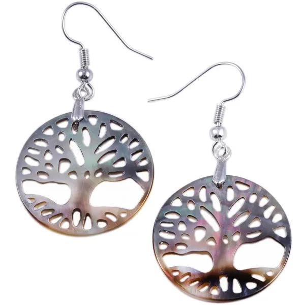 

TUMBEELLUWA Natural Shell Dangle Hook Earrings Hollow Life Tree Shape Charms Fashion Hanging Earring Women Jewellery