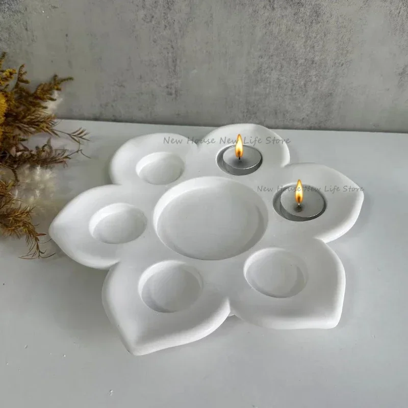 Six Holes Lotus Candlestick Silicone Mold DIY Candle Holder Gypsum Resin Mould Candle Cup Storage Tank Plaster Mold Home Decor