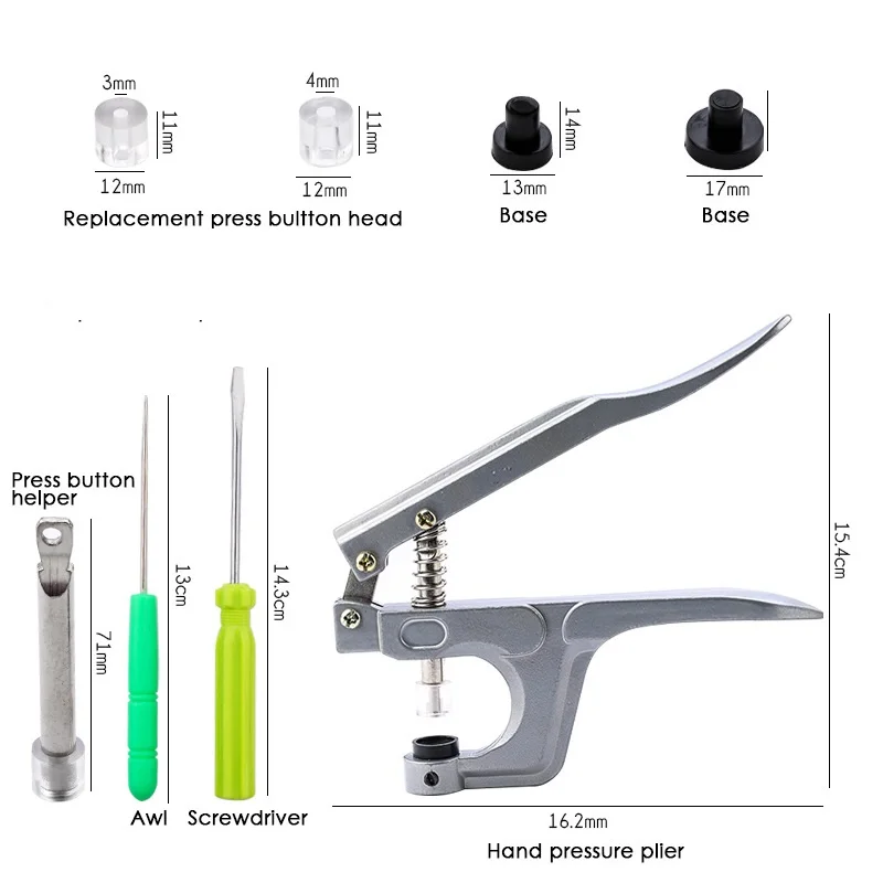 Snap Hand-Held Pliers Press Tool Set for T3, T5, T8 Plastic Resin Snap Fasteners