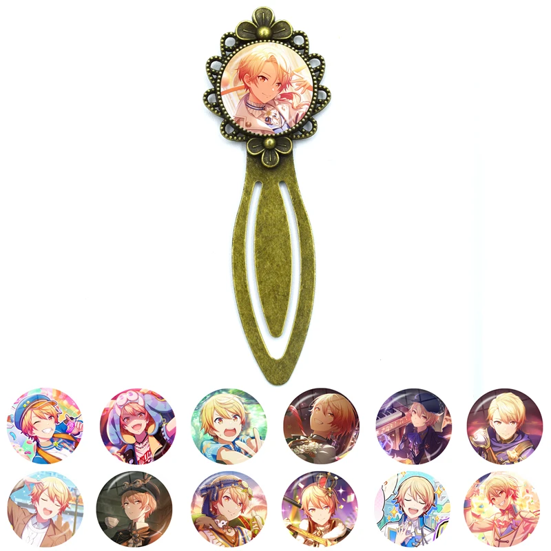 1 Pcs Creative Project SEKAI Tenma Tsukasa Anime Bronze Round Bookmark Vintage Metal Glass Gems As Book Page Marker