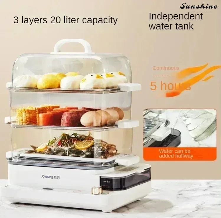 Electric Steam Pot. Cooking and Steaming. Home Three - layer Transparent. Food Dumplings. Household Pan Warmer and Multicooker.