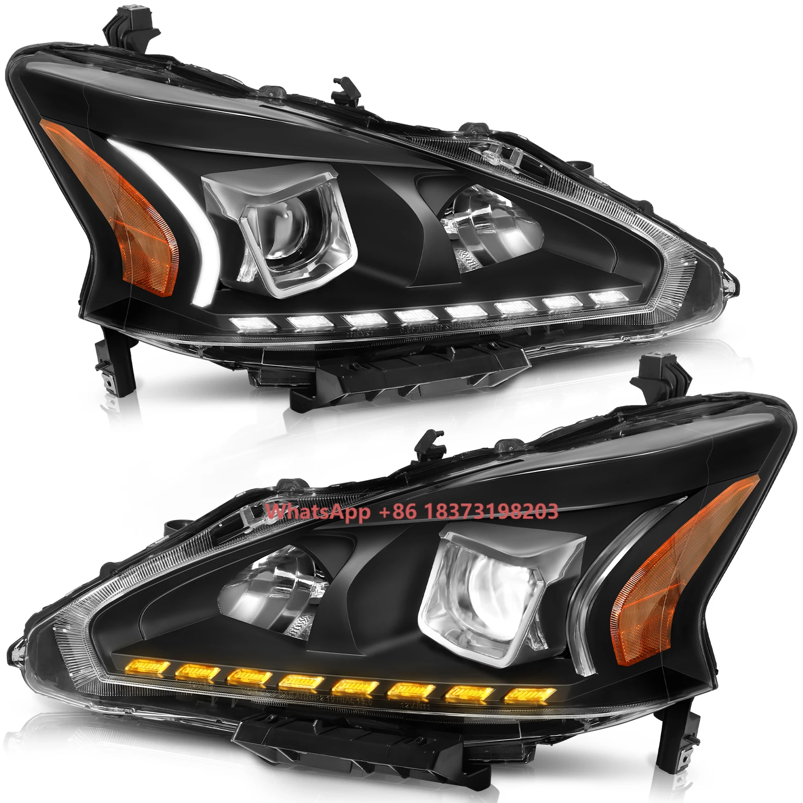 

High Power LED Headlights Wholesale for 2013-2015 Nissan Altima Black Housing Amber Reflector Automotive Headlights