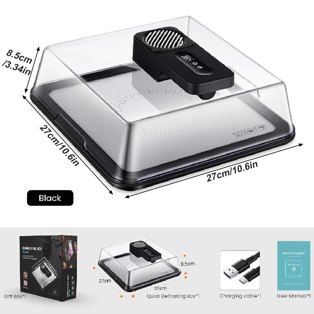 USB Rechargeable Meat Defrosting Box with Timer, Aluminum BBQ Thawing Tray Non-Stick, Easy-Clean Frozen Food Defroster with Lid