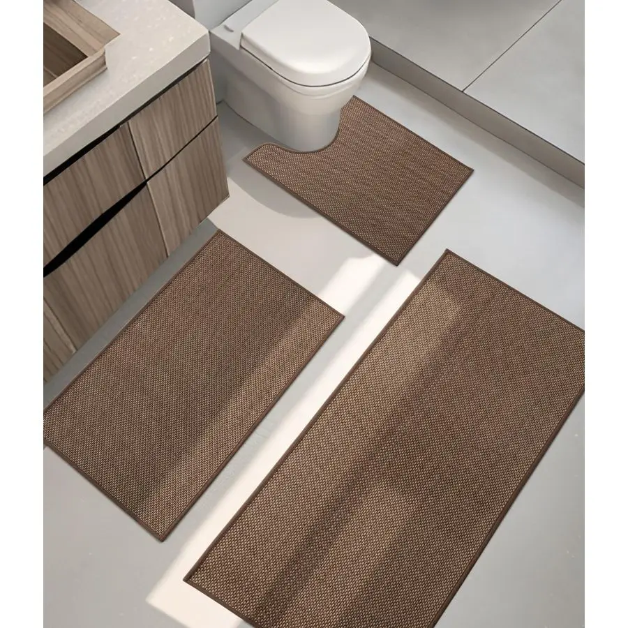 

Наборы ковриков для ванной комнаты, 3 штуки, ультратонкие коврики для ванной кофейного цвета, подходят под дверь, быстро впитывающие, быстросохнущие, с резиновой основой, плетеные, размер S