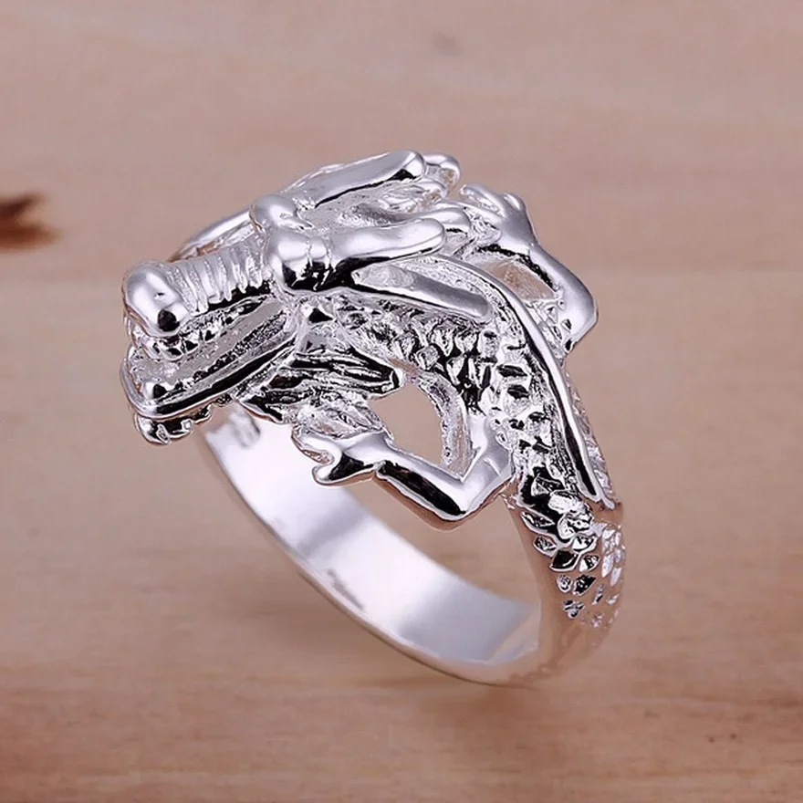 fashion charm 925 Sterling Silver Rings dragon design Jewelry pretty for men Women lady Holiday gifts