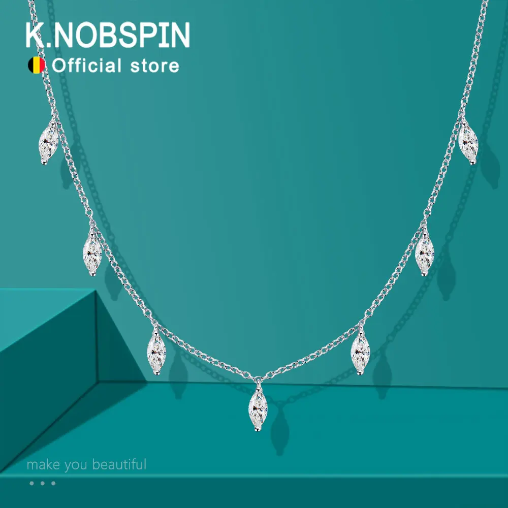 

KNOBSPIN 3*6 мм 0,3 карата ожерелье с муассанитом огранки маркизы с цепочкой из стерлингового серебра GRA s925, изящные штабелируемые ожерелья для женщин