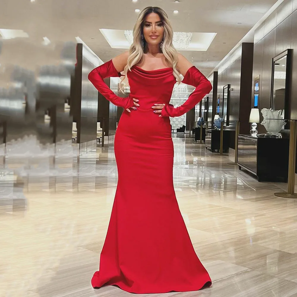 

Msikoods Red Elegant Mermaid Evening Dresses One Shoulder Big Flower Side Split Prom Dress Wedding Party Special Occasiom Gown