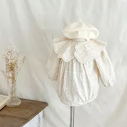 Autumn Newborn Infant Baby Girls Lace Lapel Romper Sister Embroidery Dresses Muslin Rompers Kids Onepiece Fashion Baby Clothing