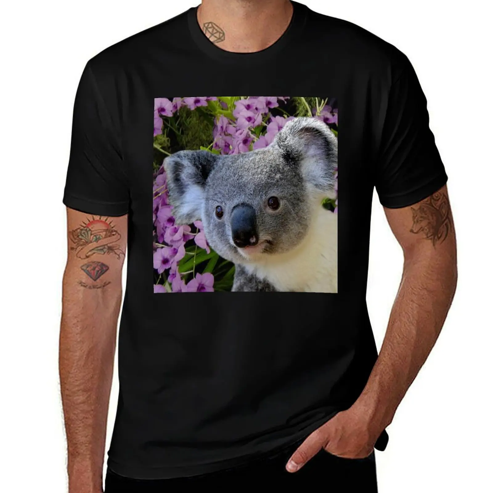 Koala and Orchids T-Shirt Outdoor Sports Short Sleeve Top T-Shirt