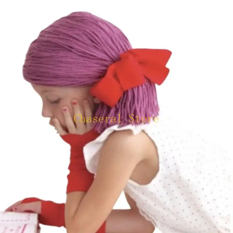 E7CE Handcraft Kids Hat for Winter Warmth and Charm Middle Part Braid Hairpiece Bonnet Caps Cosplay Headgear