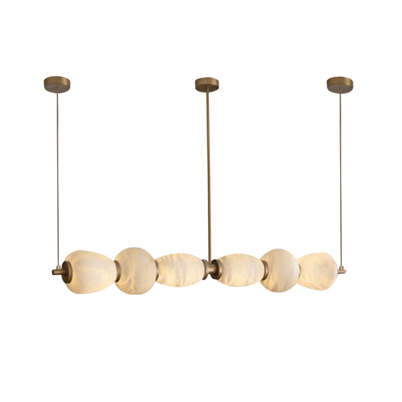 Elevate Your Dining Room with Our Spanish Marble Chandelier Light Long, Creative Alabaster Hanglamp for Bedside Kitchen Island