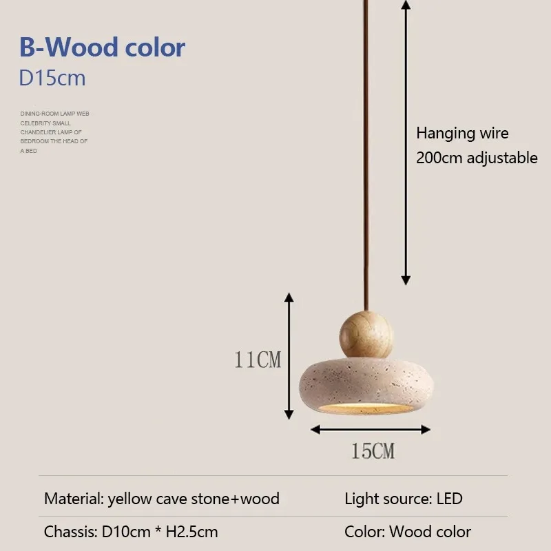Wabi sabi Geel Travertijn Hanglamp LED schijf houten hanglamp Slaapkamer rond Bedlampje Decoratie rond eetkamer Verlichting