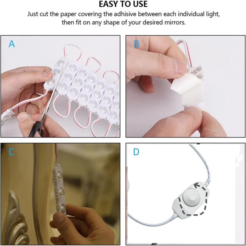طقم إضاءة مرآة الغرور LED بطول 12 قدمًا، 60 مصباح LED، أضواء مرآة مكياج بيضاء قابلة للتعتيم لطاولة الزينة والحمام (المرآة غير متضمنة)
