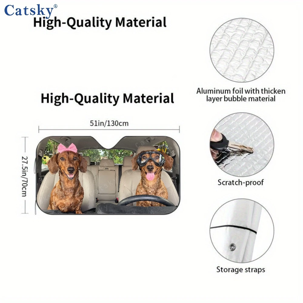 Couple Of Dogs In Car | Auto Sunshades, Front Window Sun Cover, Durable Polyamide Visor For Car Decor And Gift