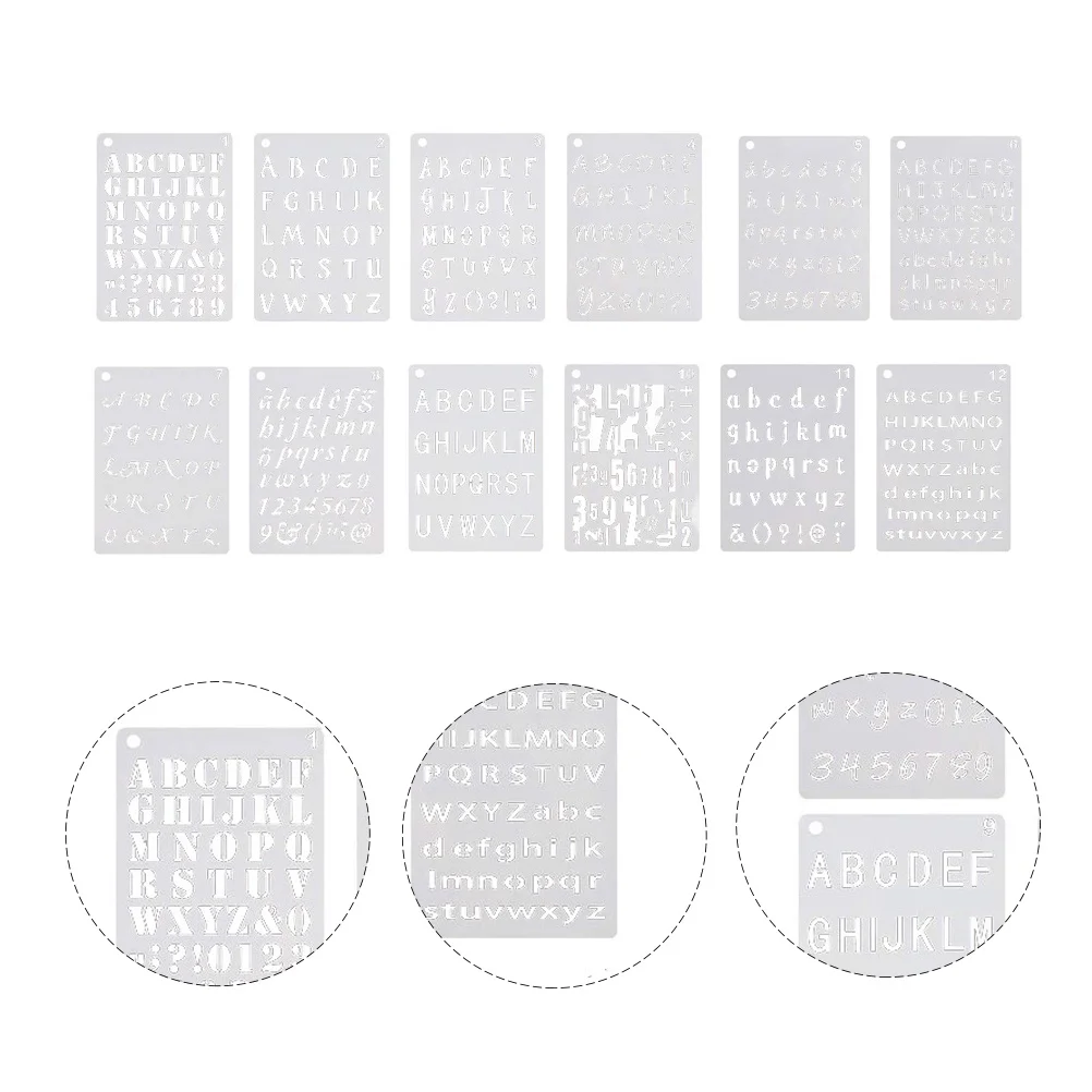 12 ورقة استنسل أرقام الأبجدية قوالب رسم يدوية للأطفال استنسل رسم قابل لإعادة الاستخدام للأطفال تعلم التعليم المبكر #4