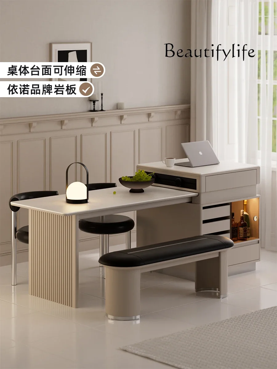 Luxury Retractable Stone Plate Kitchen Island Dining Table Integrated Household Multi-Functional Small Apartment Bar Counter