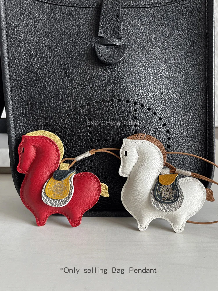 handmade-pony-bag-charm-waxed-thread-saddle-stitch-multi-tone-genuine-leather-sheepskin-lizard-calfskin-horse-ornament