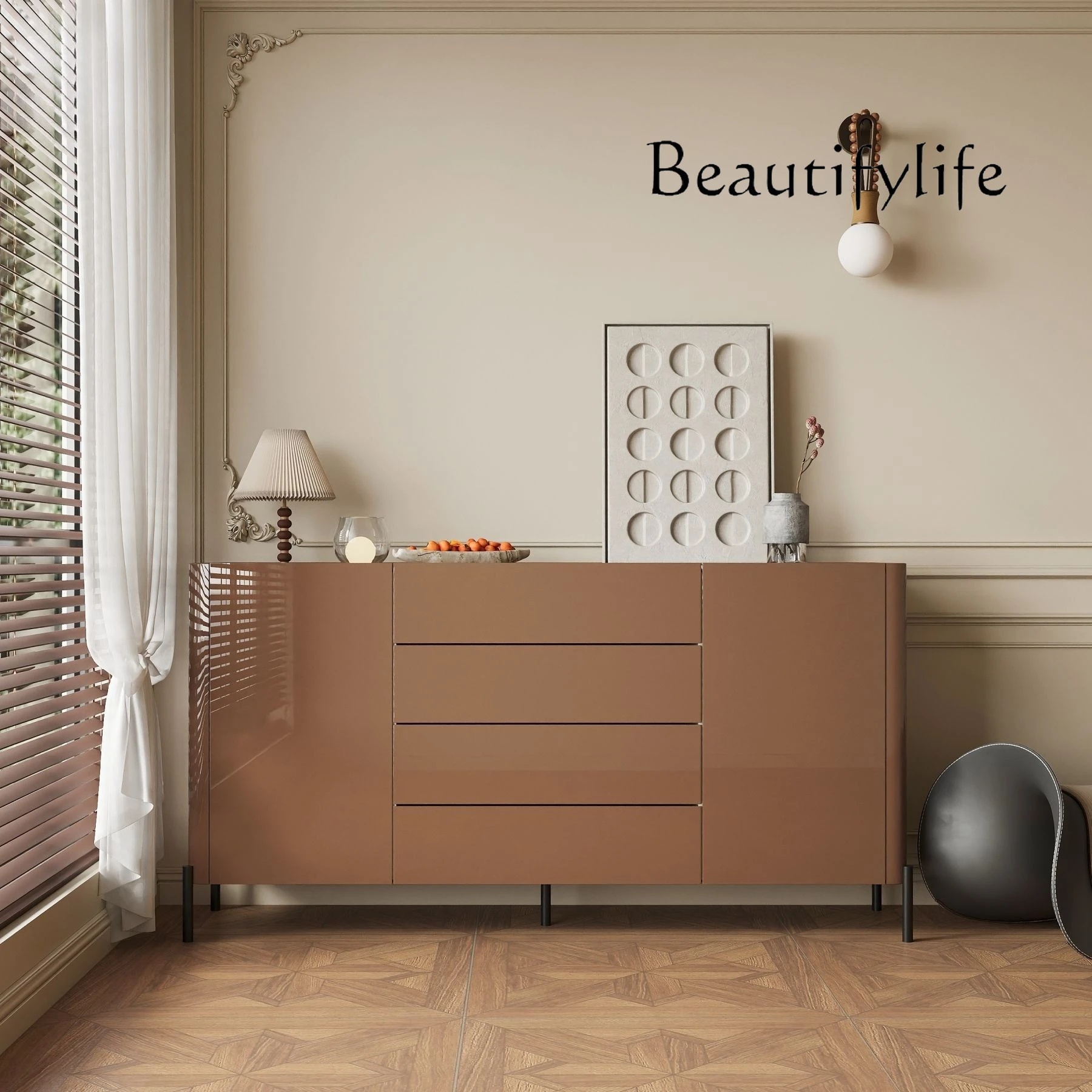 

Medieval style living room piano paint dining side light luxury high-end wall storage locker size apartment cabinet