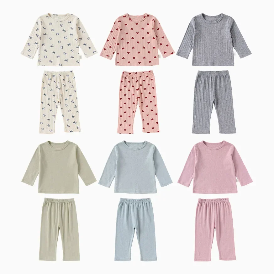 0-4T 100% Cotton Newborn Kid Baby Boy Girl Clothes Set Long Sleeve Top Pant Suit Casual Plain Two Piece Set Outfit
