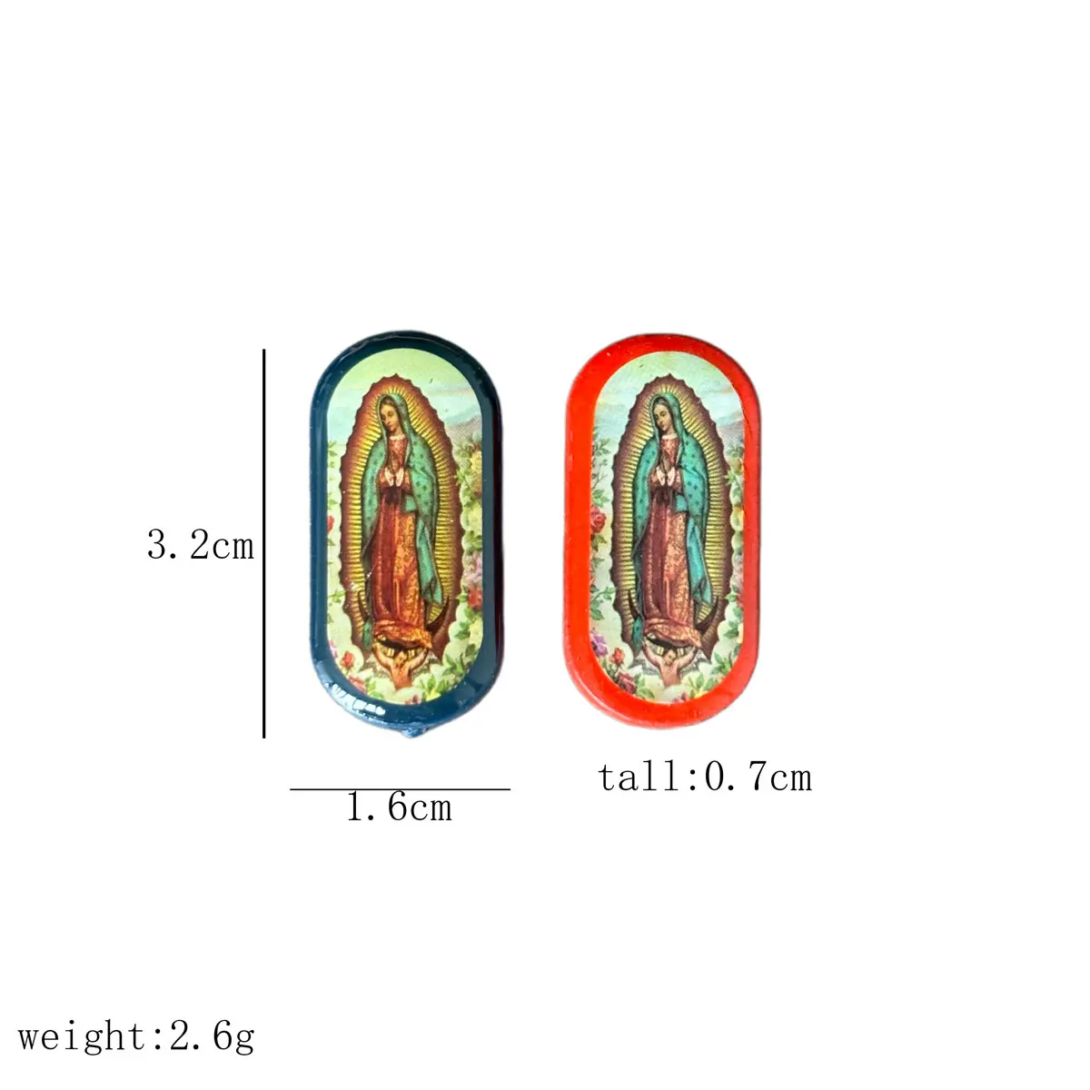 12pcs Guadalupe Virgin Mary Wooden Beads Multicolor Oval Beads for DIY Bracelet Necklace Craft Supplies