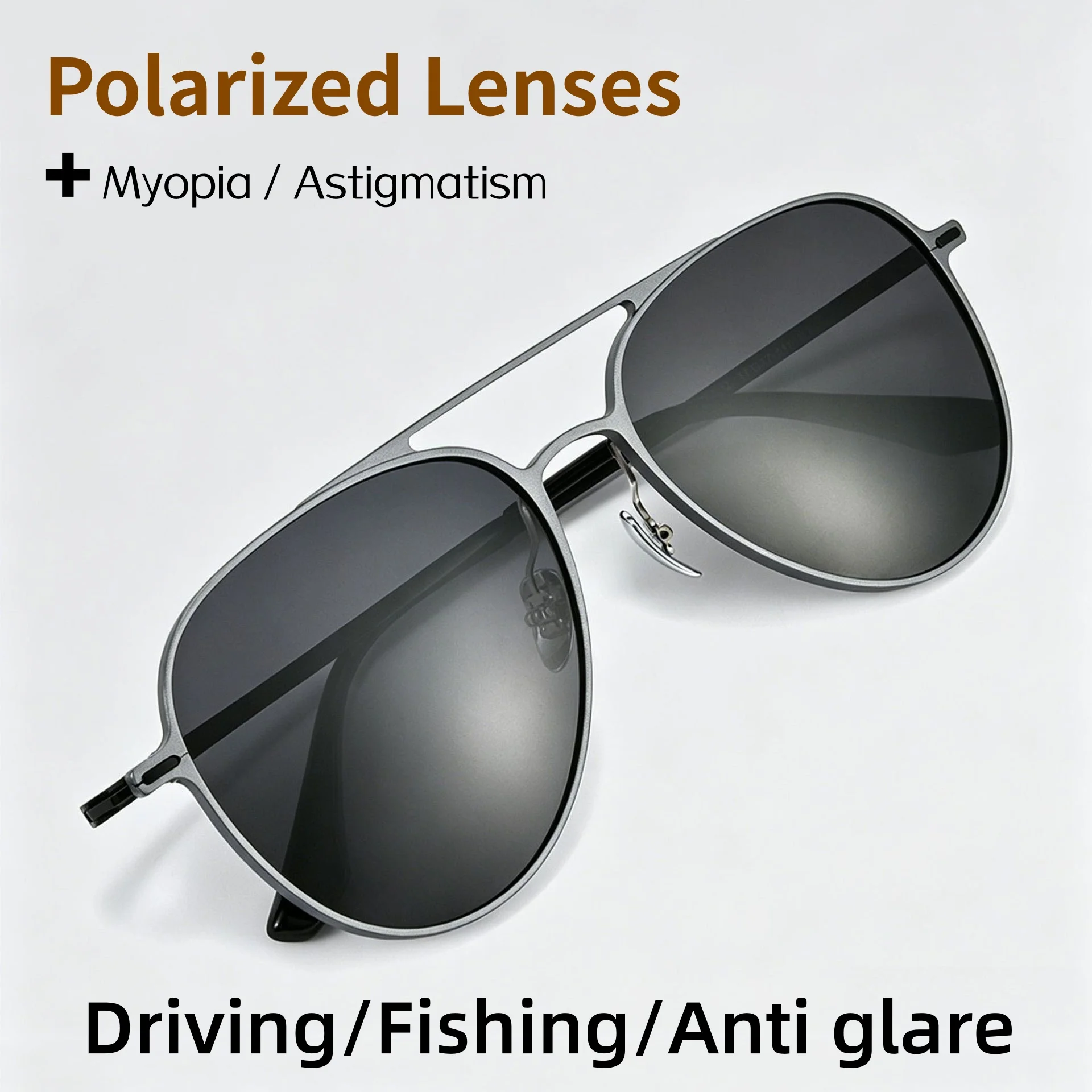 Driving Myopia Pilot Men's Sunglasses Anti Glare Polarized Lenses Summer Vacation Blue Film Layer Titanium Eyeglass Frame Sun