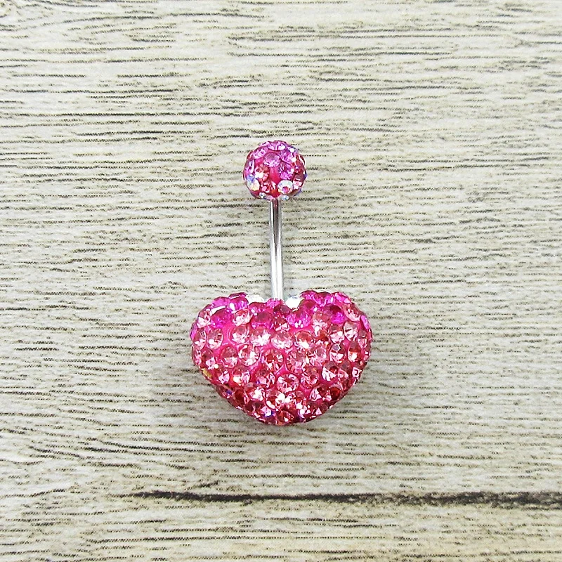 Hypoallergenic Fine Needle 36 Medical Steel Double Ball Diamond Heart Belly Ring Can Be Used As Ear Studs Titanium Steel Jew...