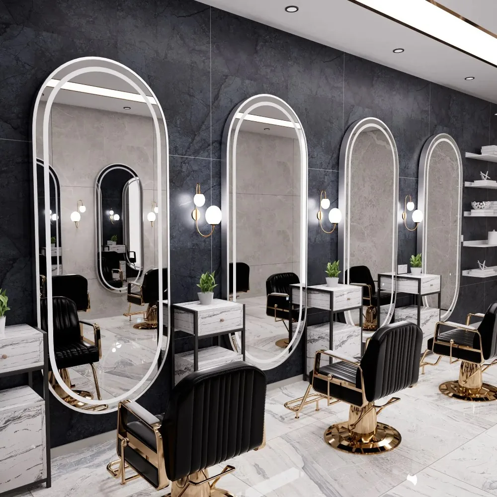 3PCS Professional LED Light Hair Salon Mirror - Large Modern Single-Sided Dressing Station for Barbershop  Styling​