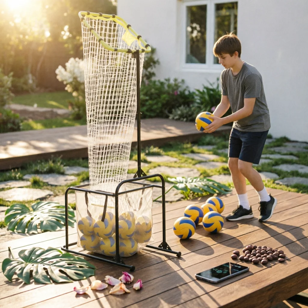 Setter Coaching Aid with Ball Collection Bag Mobile Volleyball Setter Coaching Aid Volleyball Target Net Quick to Set up Indoor