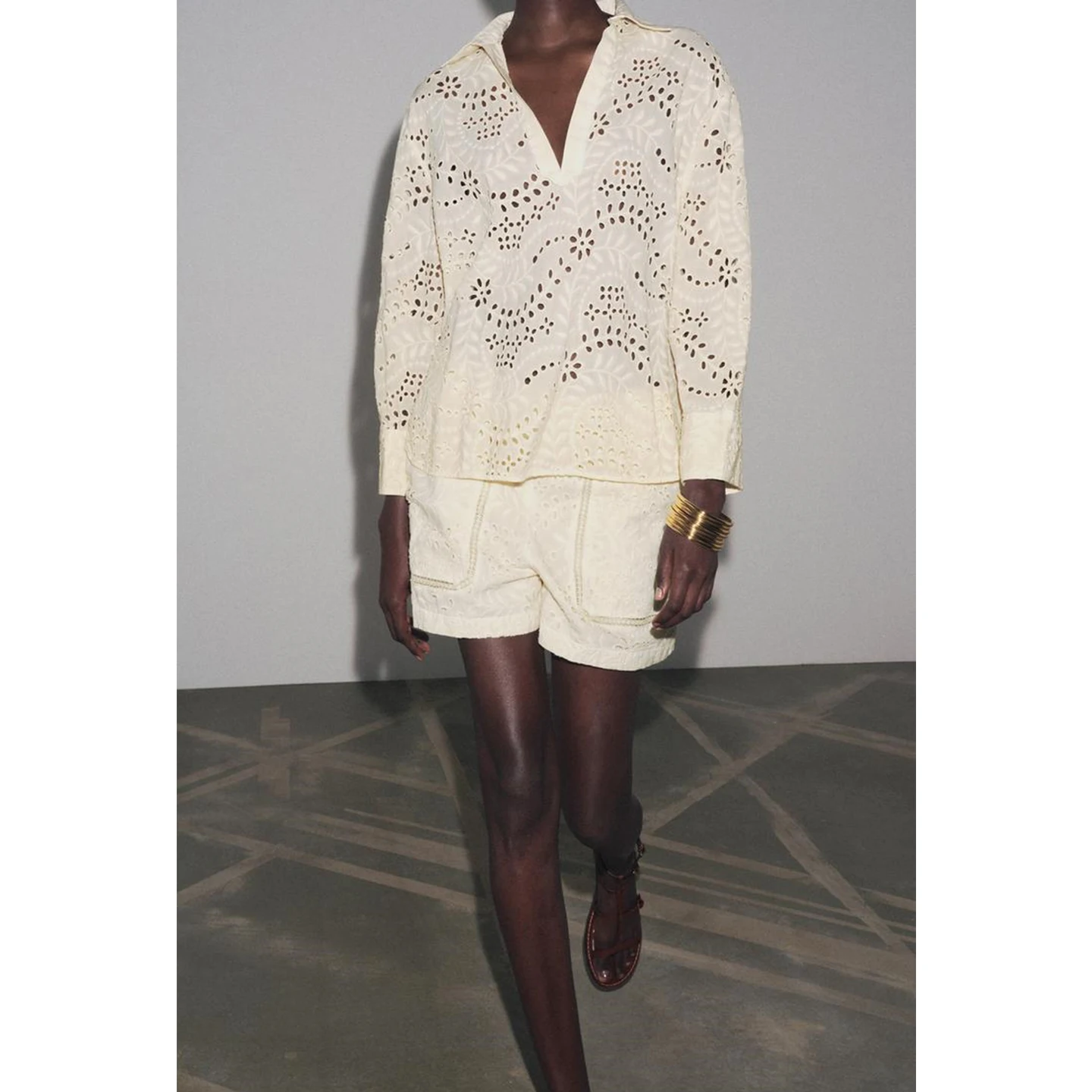 مختلط القطن المطرزة الجوف خارج عادية irt V-Ne ort السراويل النسائية الصيف رقيقة البوليستر طويلة Sve غير غرق