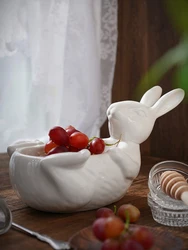 Cute Rabbit Cute Stereoscopic Rabbit Ceramic Bowl Fruit Snack Bowl Table Decoration Bowl Creative Candy Nut Bowl