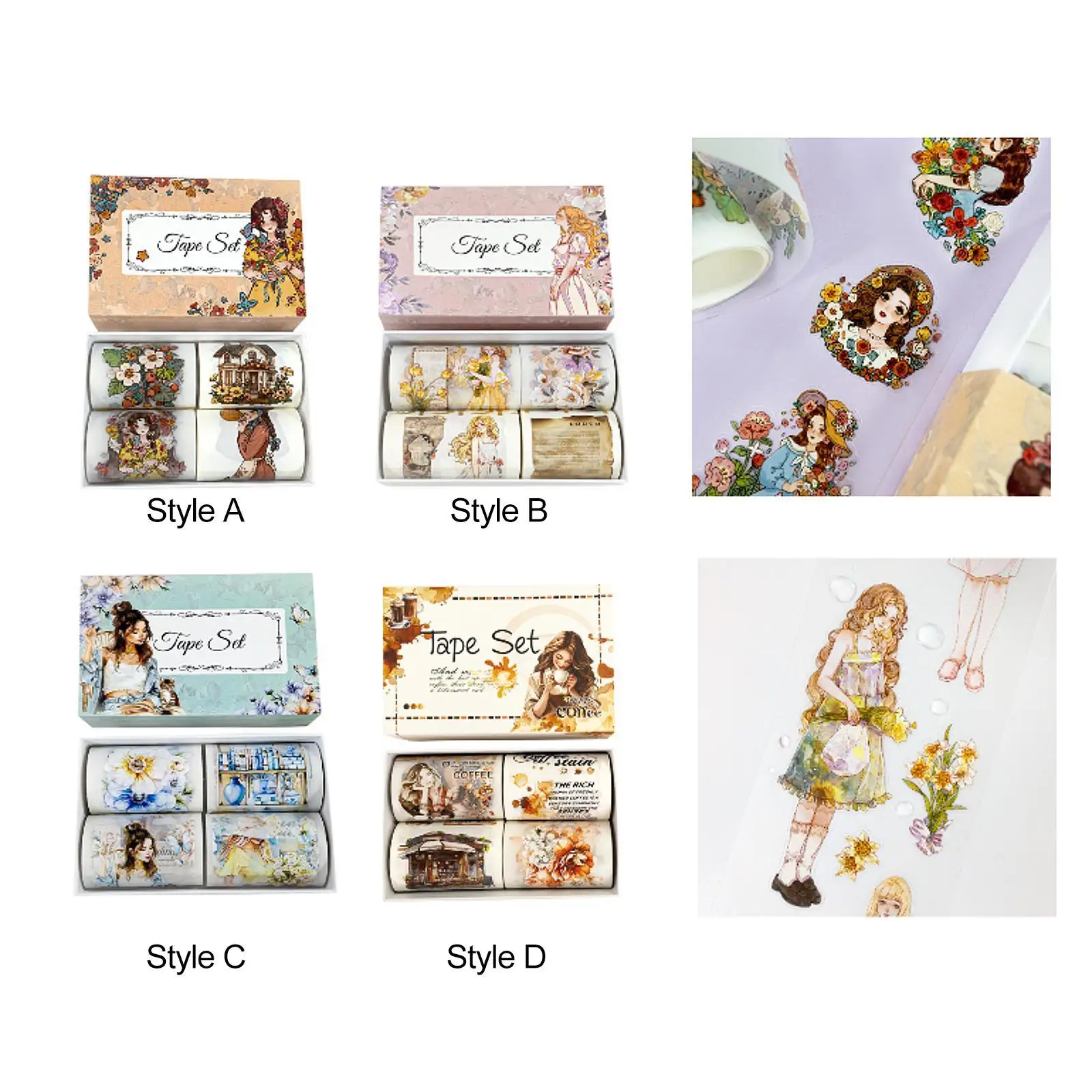 Cinta Washi decorativa única para adultos y mujeres, pegatinas de decoración para niños, manualidades para tarjetas, diario, envoltura de regalo, álbum de recortes de fiesta, 4 rollos