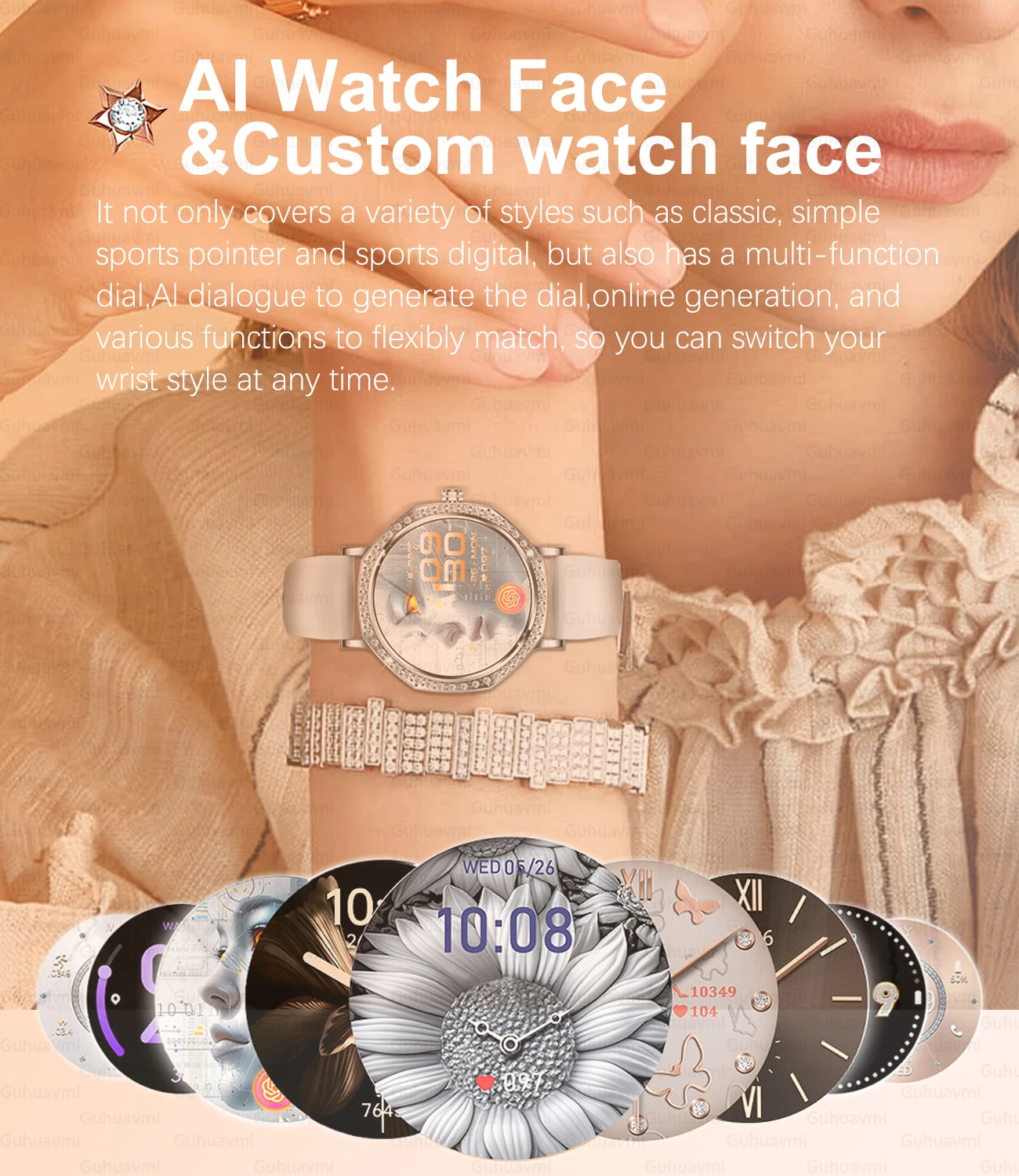 2025 New Ladies' Fashion Smartwatch Diamond Frame HD AMOLED Screen Bluetooth Call Health Monitoring Waterproof Smart Watch Gift