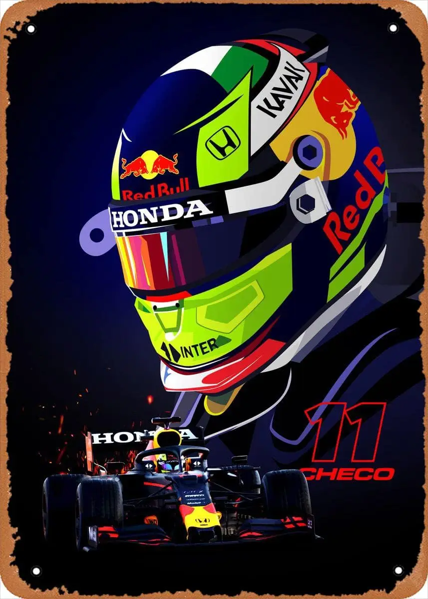 Classic Car Tin Sign Sergio Perez F1 Alternative Poster Wall Art Decor Metal Sign-8x12inch