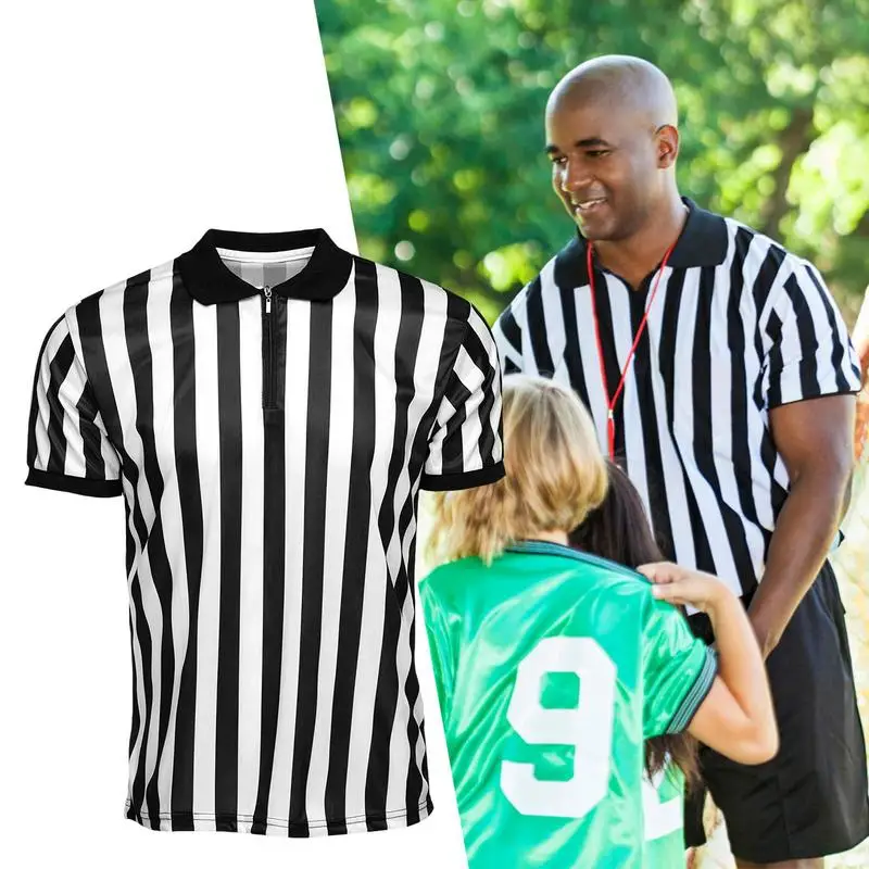 Referee T Shirt Soft Sweat Wicking Short Sleeve T Shirt Sports Outfit Striped Shirt for Basketball Baseball Football