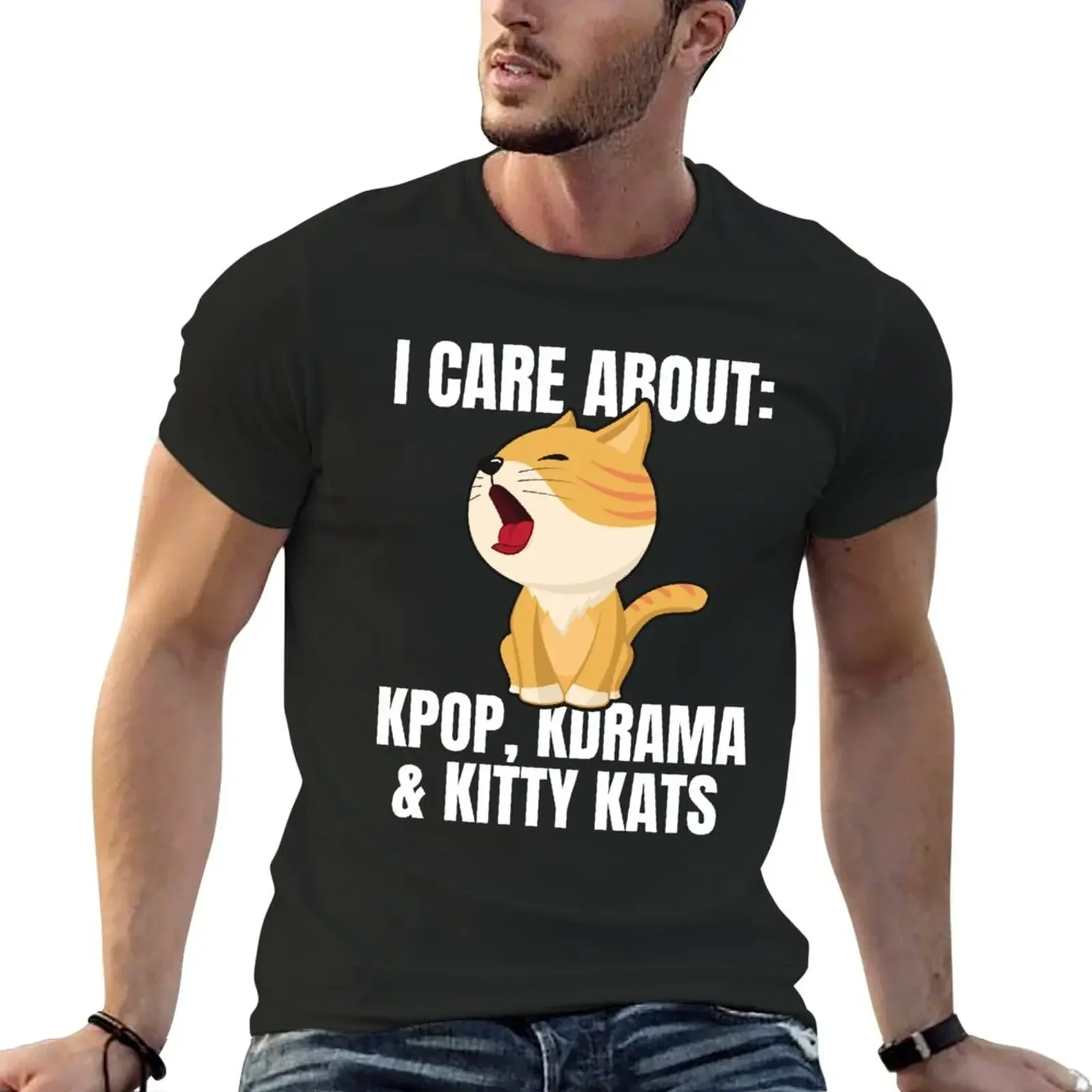 I Care About KPOP, KDRAMA &  Kats T-Shirt funnys aesthetic clothes new edition designer t shirt men