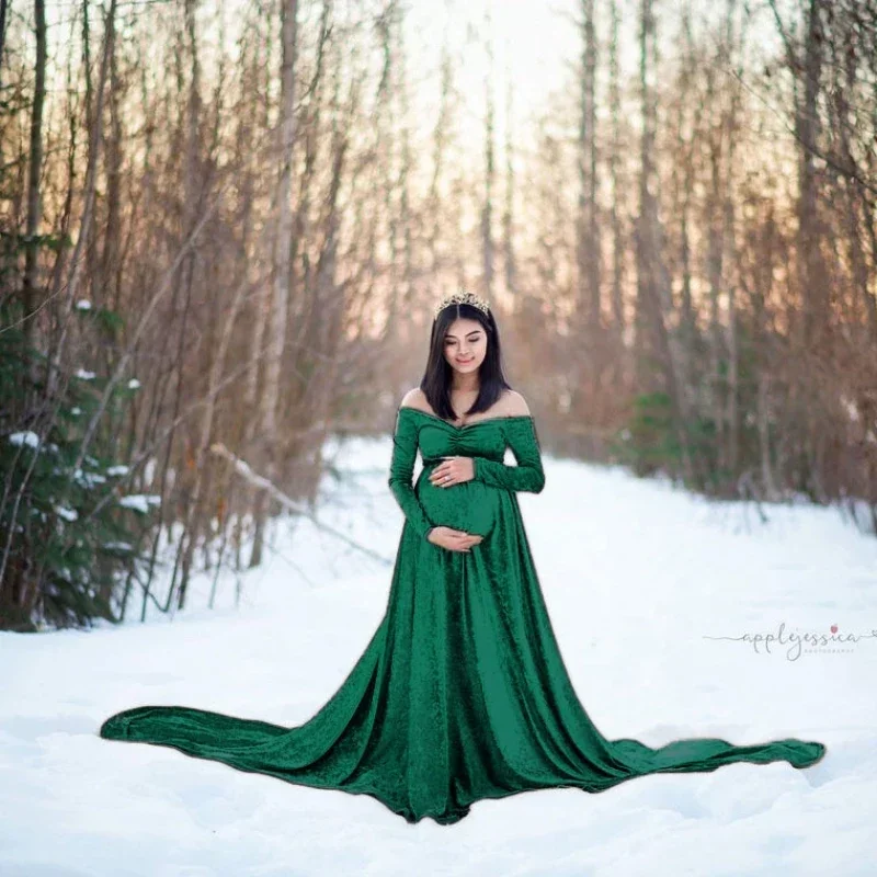 Long Maternity Photography Props Pregnancy Dress Sexy Shoulderless Maxi Gown Clothes For Pregnant Women Photo Shoot 2023