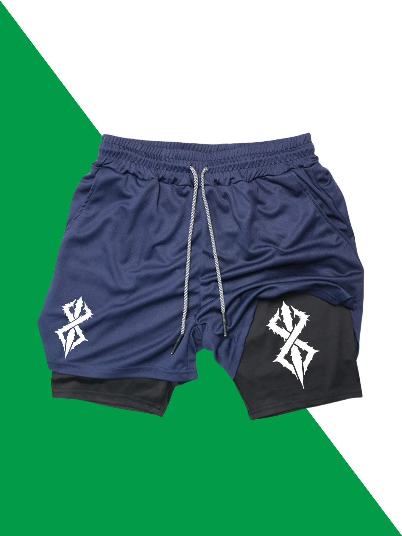 

Print 2 in 1 Running Workout Shorts for Men Gym Performance Compression Shorts with Phone Pocket Towel Loop Athletic Activewear