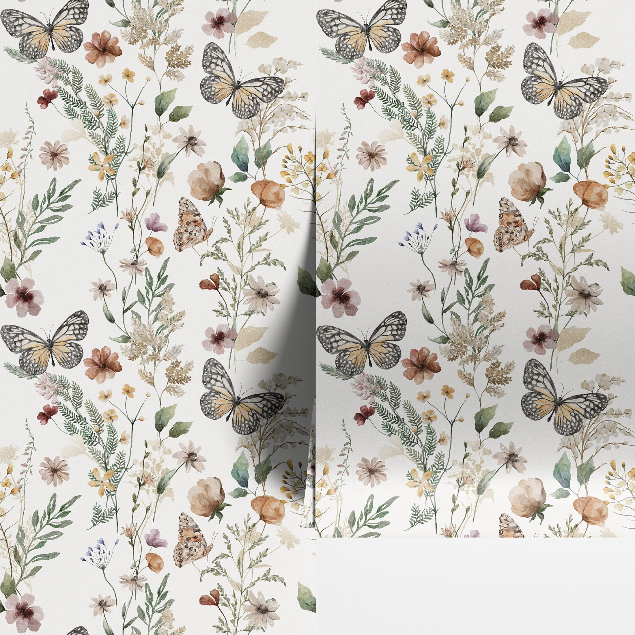 Watercolor Wildflower Butterfly Wallpaper Self Adhesive Contact Paper Removable Waterproof Wall Sticker for Cabinet Home Decor