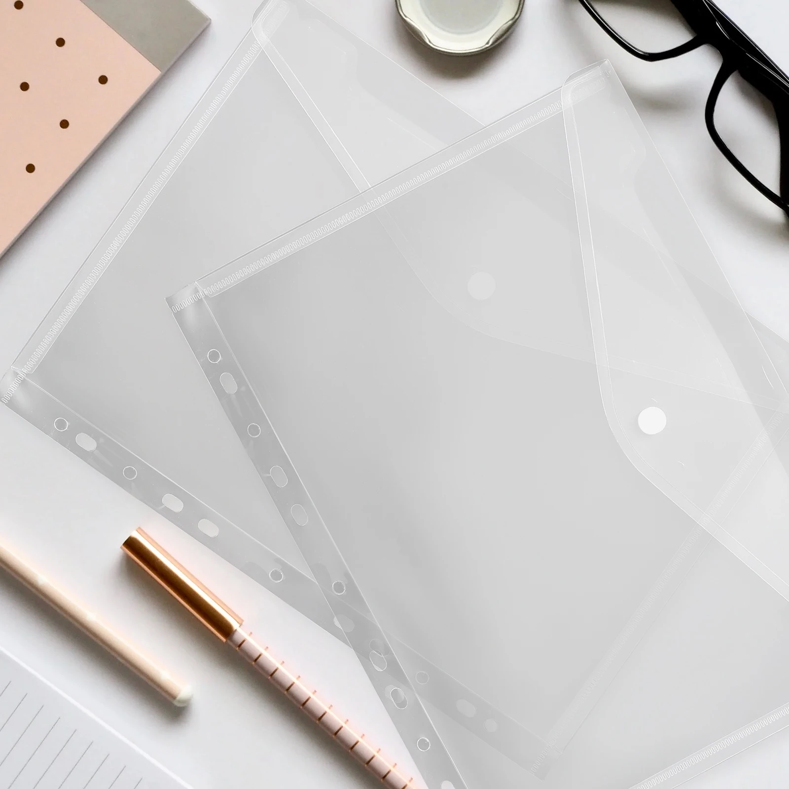 

5 pcs A4 hole Office Binder File Bags Document Protectors Clear Page Loose Leaf File Bags Loose leaf Folder Storage